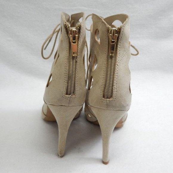 Aldo Womens Beige Suede Opened Toe Tie Up Stiletto Booties Size 8 - Picture 4 of 9